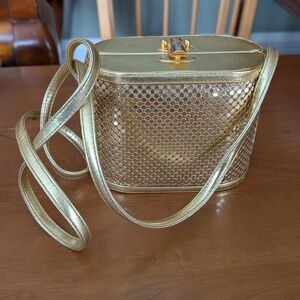 Gold Mesh Crossbody Shoulder Bag - Metallic Evening Purse